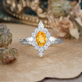4 Prong Vintage 1 Carat Oval Cut Cluster Citrine Engagement Ring